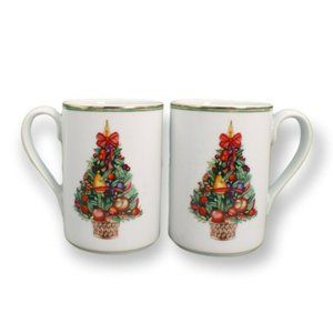 Dansk Nordic Holiday Ceramic Coffee Mugs/Cups Christmas Tree With Fruit Set
